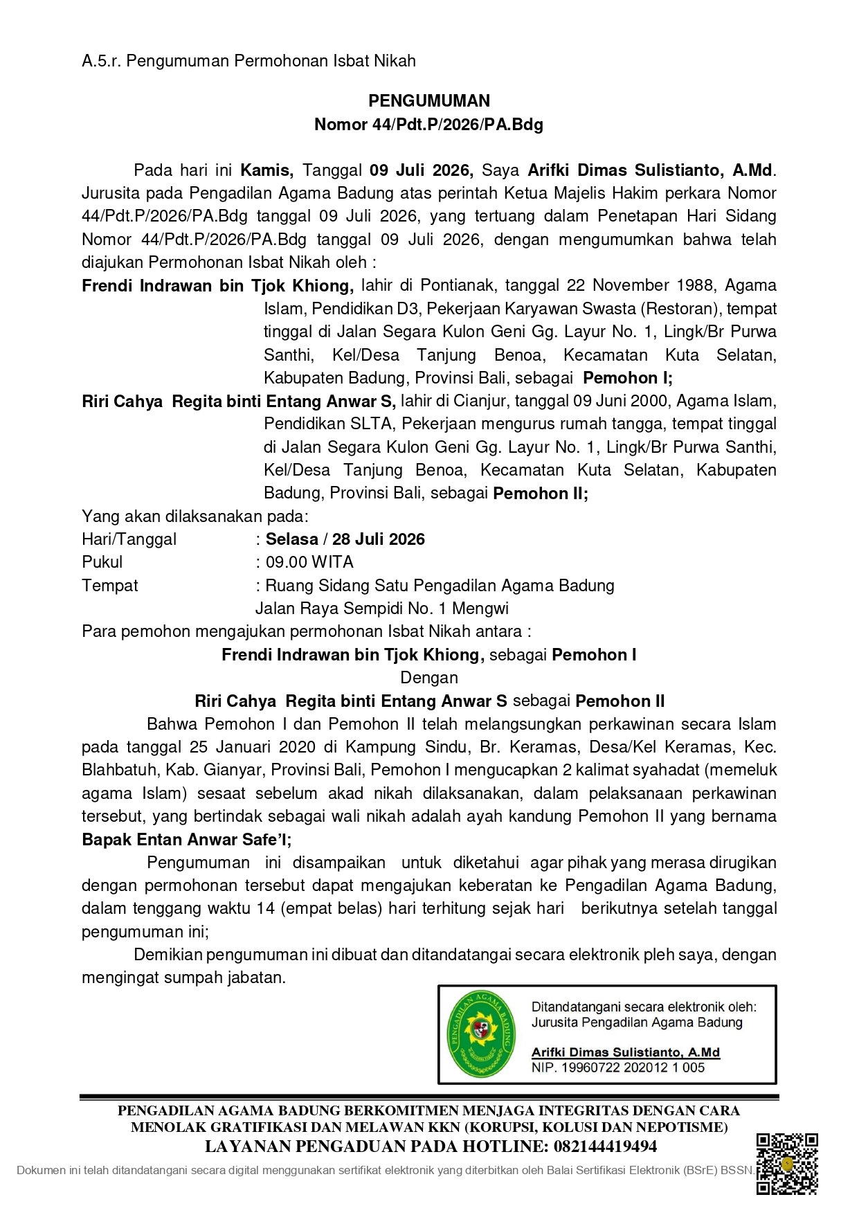 Pengumuman Isbat NIkah 44P26 28 Juli page 0001