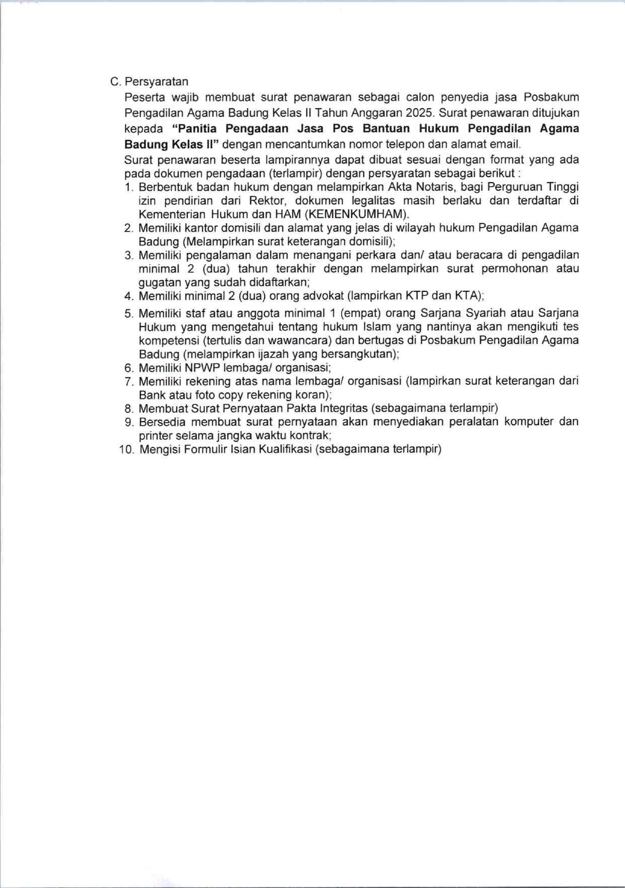 Pengumuman Seleksi POSBAKUM 2025 page 0002